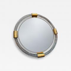  Murano Glass Round Murano Glass and Brass Wall Mirror 1970s - 4825796