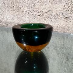  Murano Glass Sommerso 1960s Murano Sommerso Art Glass Votive Candle Holder Green and Amber - 3173893