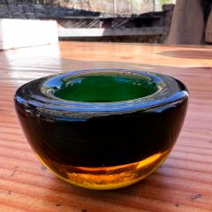  Murano Glass Sommerso 1960s Murano Sommerso Art Glass Votive Candle Holder Green and Amber - 3173894