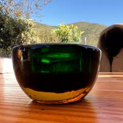  Murano Glass Sommerso 1960s Murano Sommerso Art Glass Votive Candle Holder Green and Amber - 3173895