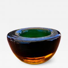  Murano Glass Sommerso 1960s Murano Sommerso Art Glass Votive Candle Holder Green and Amber - 3177520