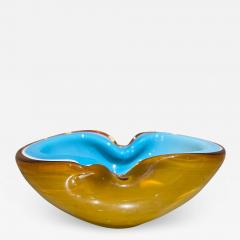  Murano Glass Sommerso 1970s Murano Art Glass Sensual Bowl Turquoise and Amber - 3467119