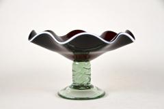  Murano Glass Sommerso 20th Century Dark Red Murano Glass Bowl Centerpiece With Green Base ca 1970 - 4234952