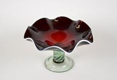  Murano Glass Sommerso 20th Century Dark Red Murano Glass Bowl Centerpiece With Green Base ca 1970 - 4234955