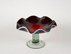  Murano Glass Sommerso 20th Century Dark Red Murano Glass Bowl Centerpiece With Green Base ca 1970 - 4234957