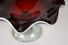  Murano Glass Sommerso 20th Century Dark Red Murano Glass Bowl Centerpiece With Green Base ca 1970 - 4234958