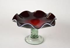  Murano Glass Sommerso 20th Century Dark Red Murano Glass Bowl Centerpiece With Green Base ca 1970 - 4234959