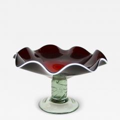  Murano Glass Sommerso 20th Century Dark Red Murano Glass Bowl Centerpiece With Green Base ca 1970 - 4237221