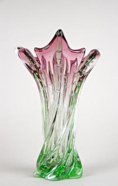  Murano Glass Sommerso 20th Century Sommerso Murano Glass Vase Pink Green Italy circa 1960 70 - 4440705