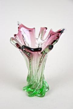  Murano Glass Sommerso 20th Century Sommerso Murano Glass Vase Pink Green Italy circa 1960 70 - 4440709