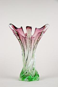  Murano Glass Sommerso 20th Century Sommerso Murano Glass Vase Pink Green Italy circa 1960 70 - 4440712