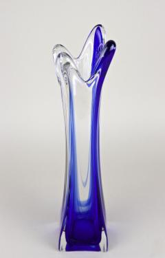  Murano Glass Sommerso Blue Clear Murano Glass Vase Late Mid Century Italy ca 1960 70 - 3495366