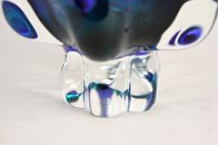  Murano Glass Sommerso Blue Murano Glass Basket Bowl With Curved Handles Mid Century IT ca 1960 - 4467424