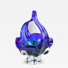  Murano Glass Sommerso Blue Murano Glass Basket Bowl With Curved Handles Mid Century IT ca 1960 - 4467446