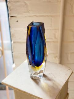  Murano Glass Sommerso Mid 20th Century Italian Murano Sommerso Faceted Glass Vase - 2682556