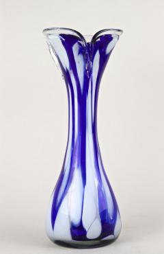  Murano Glass Sommerso Mid Century Dark Blue White Murano Glass Vase Italy ca 1970 - 4193782