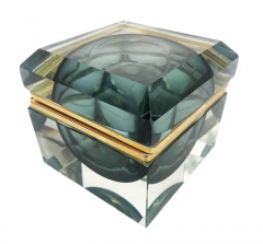  Murano Glass Sommerso Mid Century Modern Square Faceted Sommerso Murano Glass Lidded Box with 24K Gold - 2527941