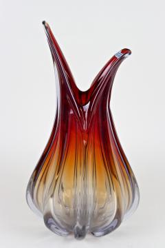  Murano Glass Sommerso Mid Century Murano Glass Vase in Red Orange Blue Tones Italy circa 1960 70 - 3343113