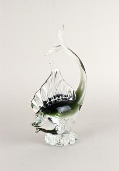  Murano Glass Sommerso Murano Glass Fish Sculpture Olive Green Clear Glass Italy circa 1970 - 3653534