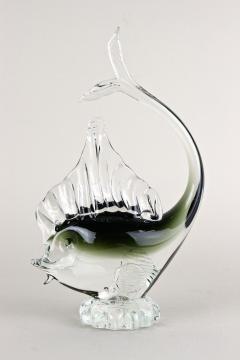  Murano Glass Sommerso Murano Glass Fish Sculpture Olive Green Clear Glass Italy circa 1970 - 3653535
