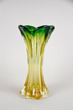  Murano Glass Sommerso Murano Glass Vase Mid Century Green Yellow Italy circa 1960 70 - 3595274