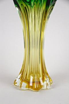 Murano Glass Sommerso Murano Glass Vase Mid Century Green Yellow Italy circa 1960 70 - 3595297