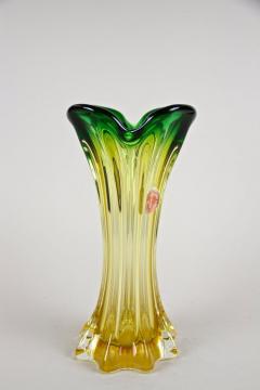  Murano Glass Sommerso Murano Glass Vase Mid Century Green Yellow Italy circa 1960 70 - 3595298