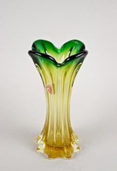  Murano Glass Sommerso Murano Glass Vase Mid Century Green Yellow Italy circa 1960 70 - 3595300