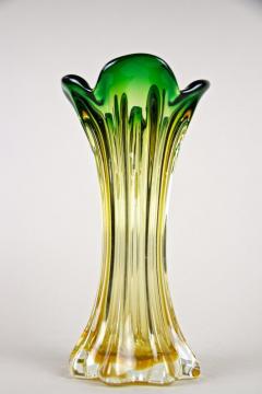  Murano Glass Sommerso Murano Glass Vase Mid Century Green Yellow Italy circa 1960 70 - 3595302