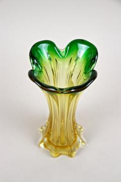  Murano Glass Sommerso Murano Glass Vase Mid Century Green Yellow Italy circa 1960 70 - 3595305