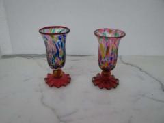  Murano Glass Sommerso Pair of Multicolored Murano Goblets Glasses with Fazzoletto Base - 2736793