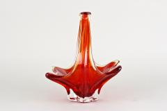  Murano Glass Sommerso Red Amber Colored Murano Glass Basket Bowl With Handles Italy ca 1960 - 3653117