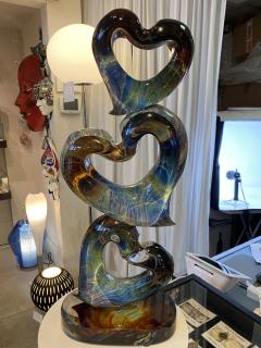  Murano Glass Three Hearts Sculpture from Murano Italy - 2600456