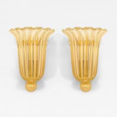  Murano Italian Murano Gold Dusted Fluted Glass Wall Sconces - 4298169
