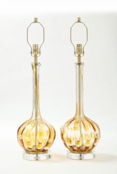  Murano Luxury Glass MGL Pair Clear Honey Amber Murano Lamps - 2159494