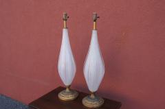  Murano Luxury Glass MGL Pair of Vintage White Murano Glass Table Lamps - 1635484