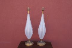  Murano Luxury Glass MGL Pair of Vintage White Murano Glass Table Lamps - 1635485