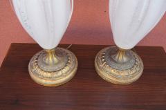  Murano Luxury Glass MGL Pair of Vintage White Murano Glass Table Lamps - 1635486