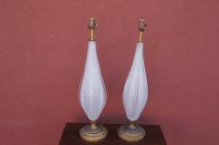  Murano Luxury Glass MGL Pair of Vintage White Murano Glass Table Lamps - 1635487