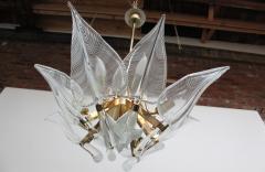  Murano Mid Century Italian Murano Glass and Brass Lily Leaf Chandelier by Franco Luce - 2572639