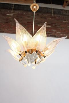  Murano Mid Century Italian Murano Glass and Brass Lily Leaf Chandelier by Franco Luce - 2572640