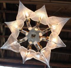  Murano Mid Century Italian Murano Glass and Brass Lily Leaf Chandelier by Franco Luce - 2572642