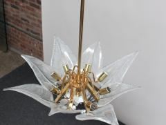  Murano Mid Century Italian Murano Glass and Brass Lily Leaf Chandelier by Franco Luce - 2572643