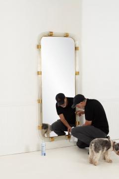  Murano Monumental Murano Glass Mirror with Solid Brass Details Italy 1965 - 4288873