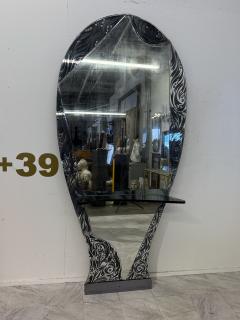  Murano Murano Etched Glass Floor Mirror with Integrated Console Shelf 1950s - 4315734