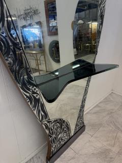  Murano Murano Etched Glass Floor Mirror with Integrated Console Shelf 1950s - 4315736