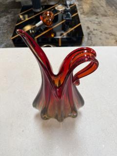  Murano Murano Sommerso Glass Ewer Vase in Amber and Ruby Italy 1960s - 4487774