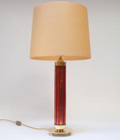  Murano Pair of Italian Modernist Murano Reeded Glass and Brass Column Table Lamps - 3519220