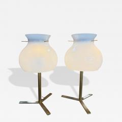  Murano Pair of Italian Murano Glass Table Lamps with Brass Base 1950s - 4578778