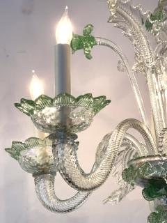  Murano Vintage Murano 5 light Clear Glass Chandelier with Pale Green Accents - 4399865
